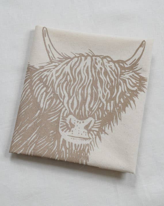 Organic Cotton Cow Tea Towel - Scottish Highland - Brown