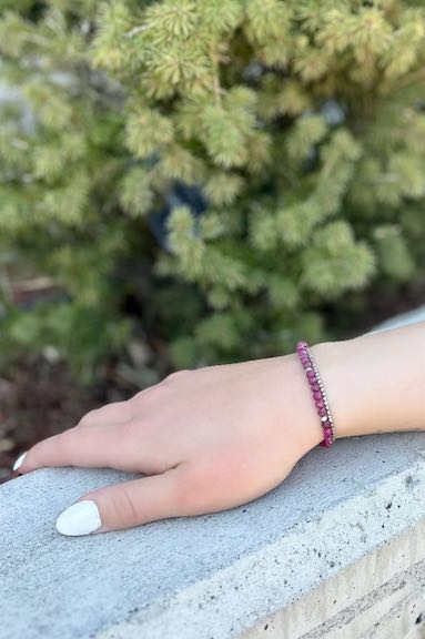 Larger Ruby & Silver or Gold Gemstone Beaded Bracelet