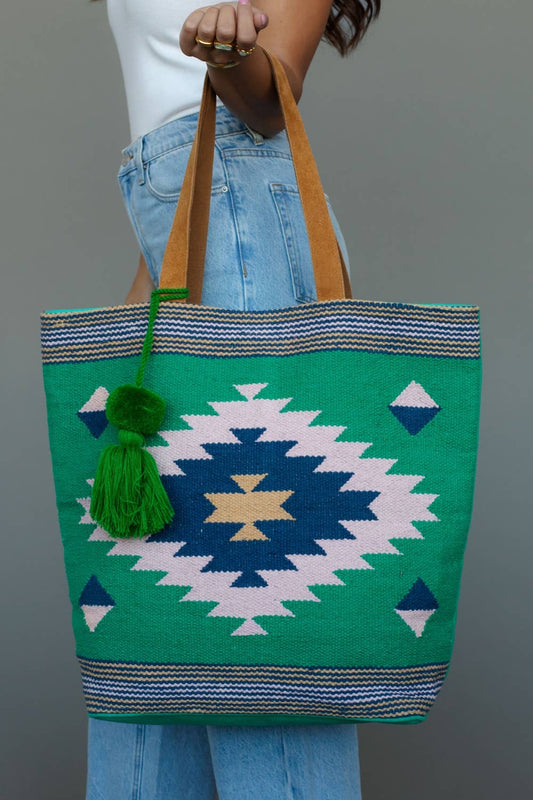 Green, Lt. Pink & Blue Western Tote