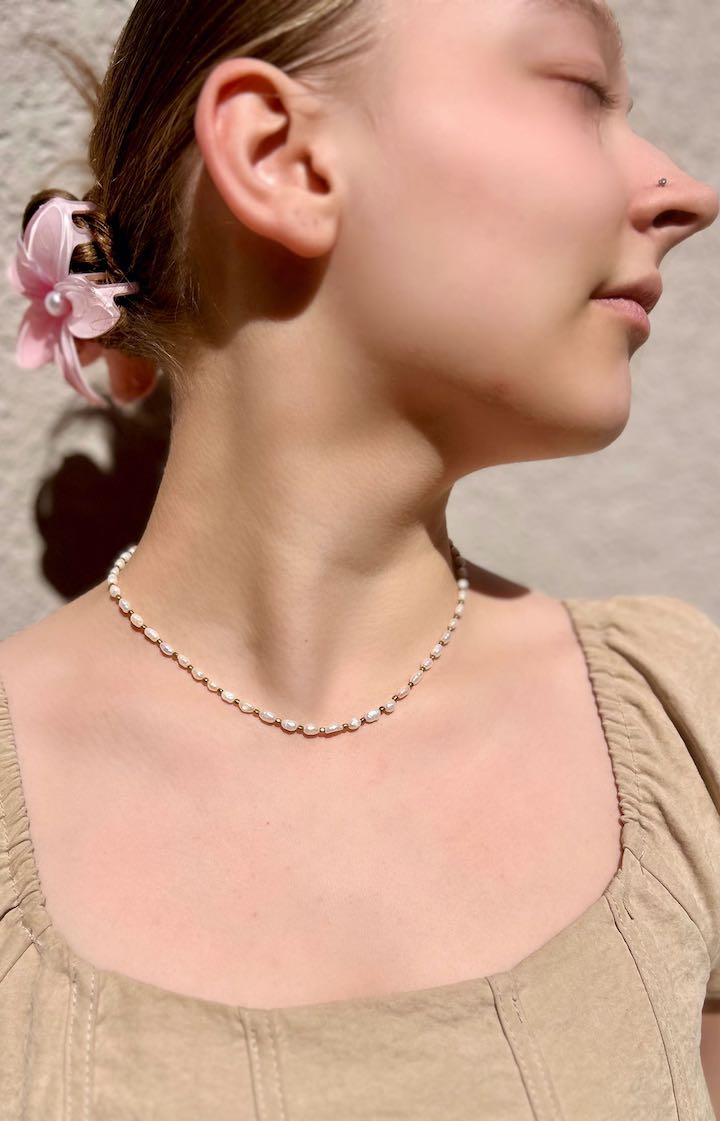 Classic Freshwater Rice Pearl Silver or Gold Necklace