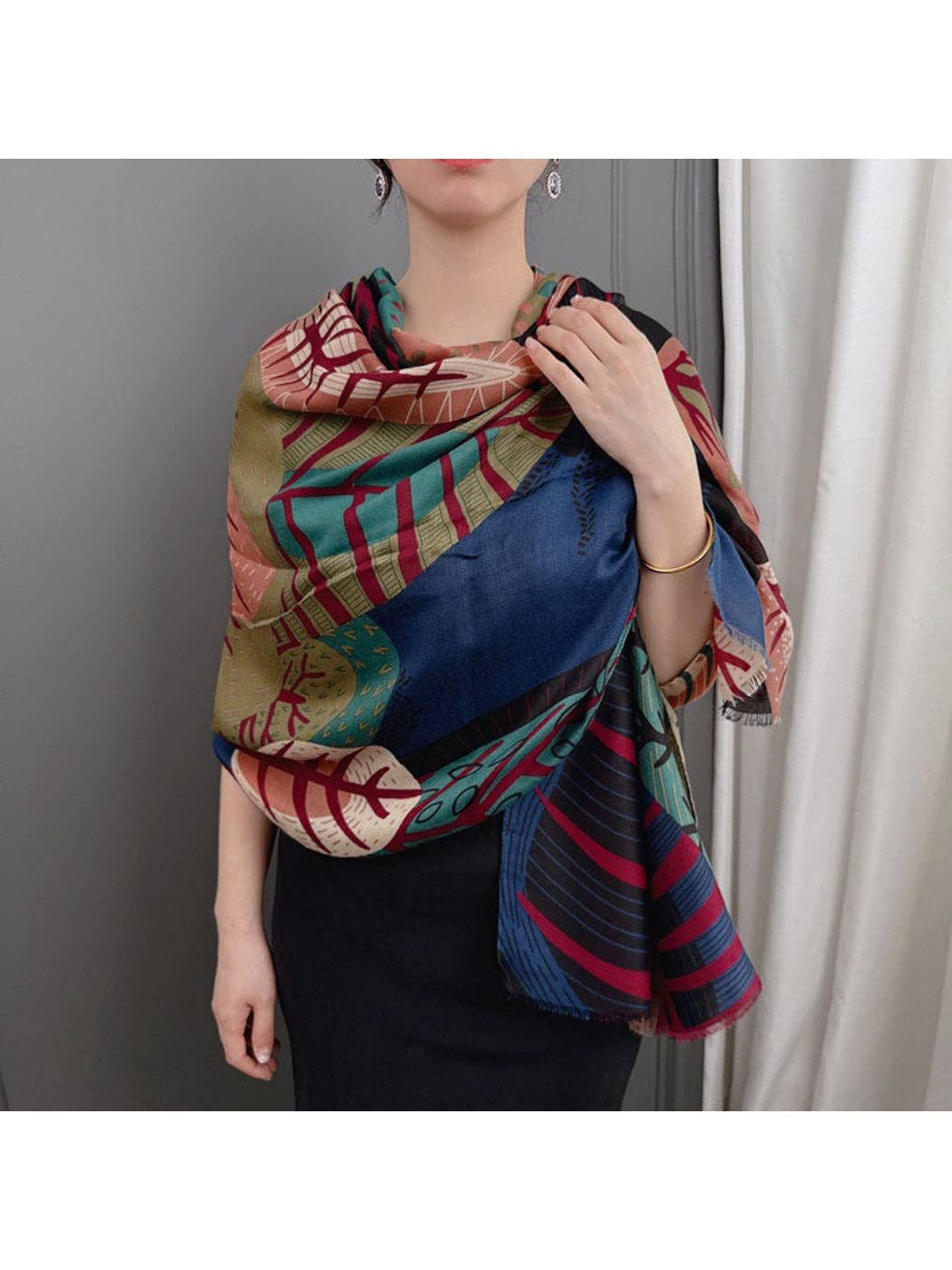 Scarvii - Abstract Botanical Patchwork Scarf: Black