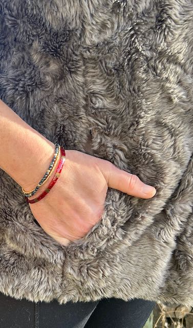 Holiday Shiny Bright Red & Black Tila Bead Stacked Bracelet Set