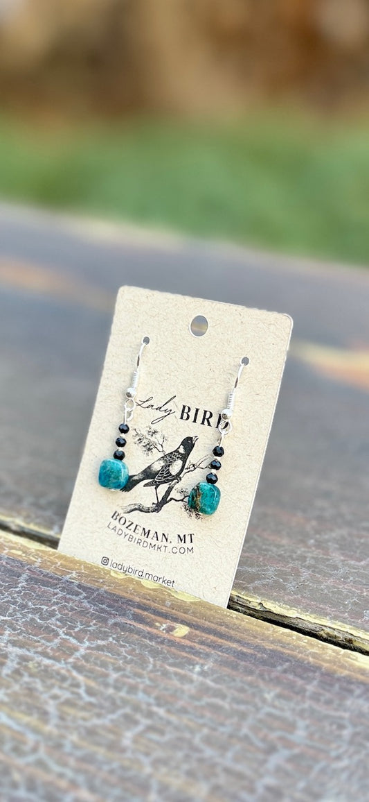 Apatite & Onyx Beaded Gemstone Earrings – Gold or Silver