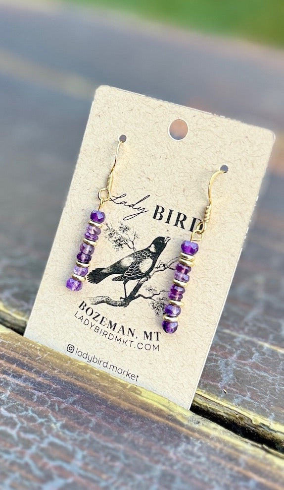 Amethyst Chip Cairn Gemstone Earrings – Gold or Silver