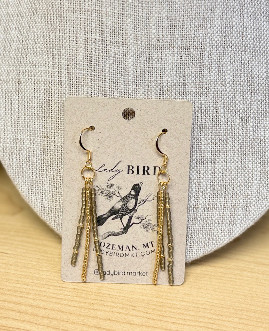 Gold-Lined Bronze Seed Bead Strand Dangle Earrings