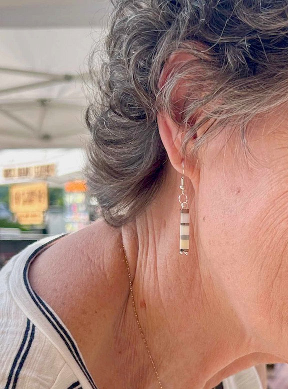 Whites Mix & Silver or Gold Tila Bead Dangle Earrings – Handmade Boho Jewelry