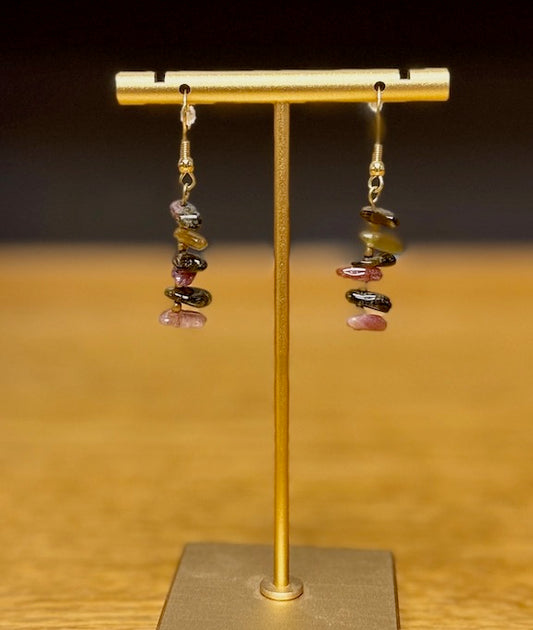 Multi-Colored Tourmaline Chip Gemstone Dangle Earrings