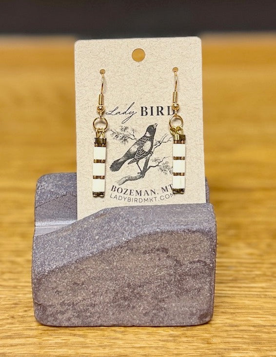 Creamy White & Silver or Gold Seed Bead Striped Tila Bead Earrings