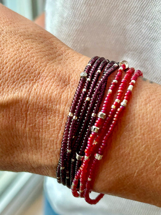 Double-Up 2-Piece Silver-Sprinkle Beaded 8-Wrap Bracelet