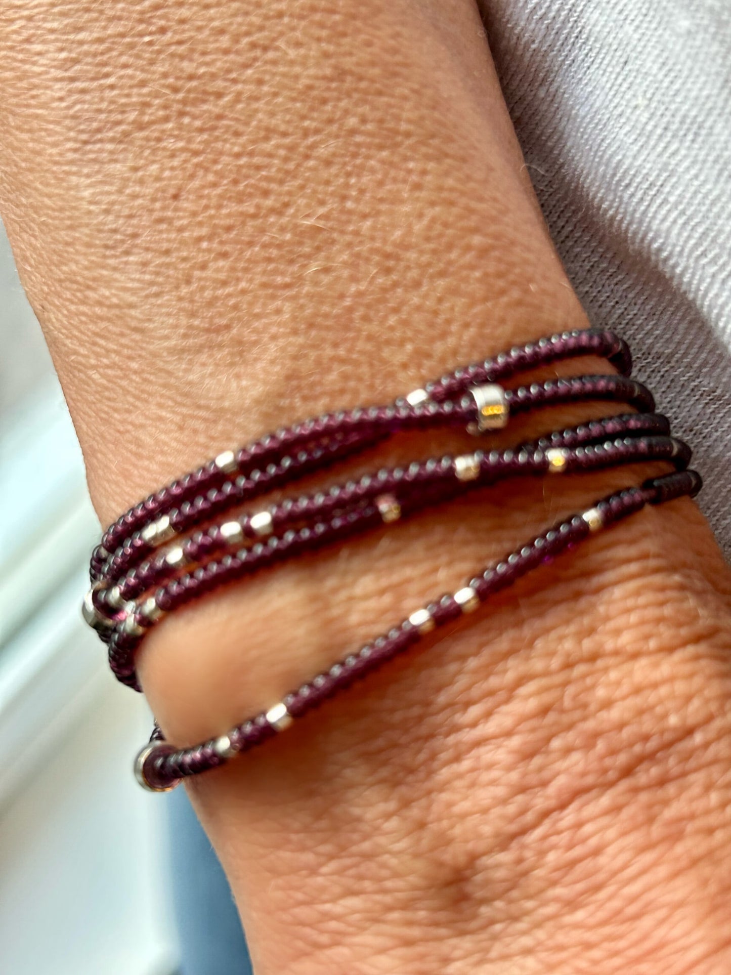 Double-Up 2-Piece Silver-Sprinkle Beaded 8-Wrap Bracelet