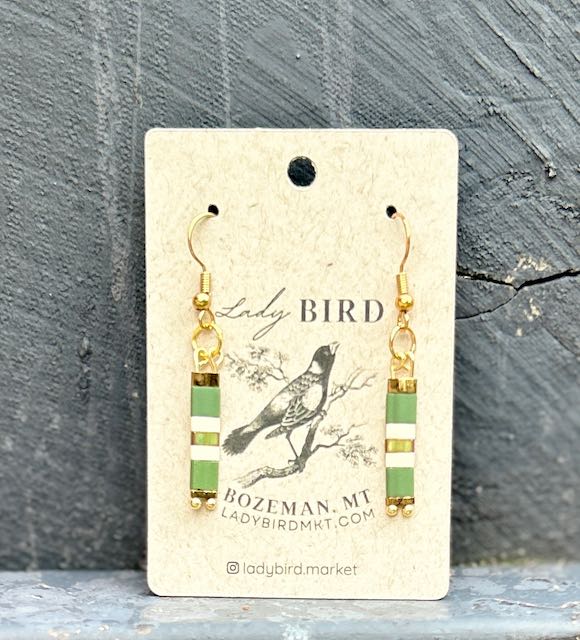 Army Green & Gold or Silver Tila Bead Earrings