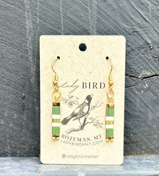 Army Green & Gold or Silver Tila Bead Earrings