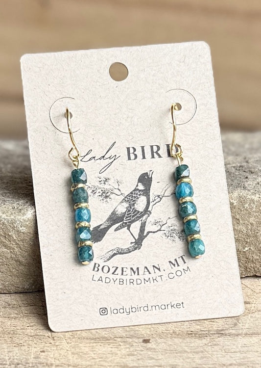 Blue Apatite Gemstone Dangle Earrings with Gold or Silver Accents