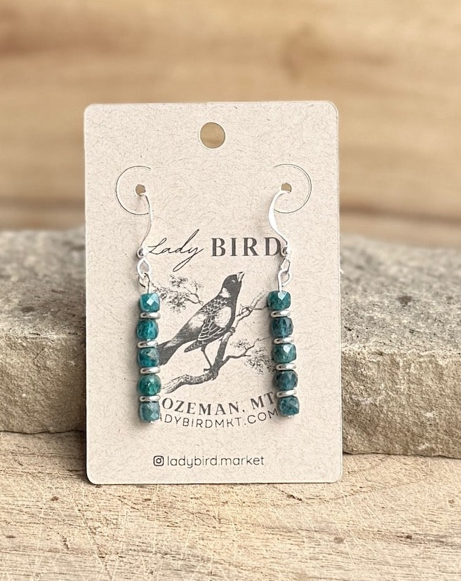 Blue Apatite Gemstone Dangle Earrings with Gold or Silver Accents