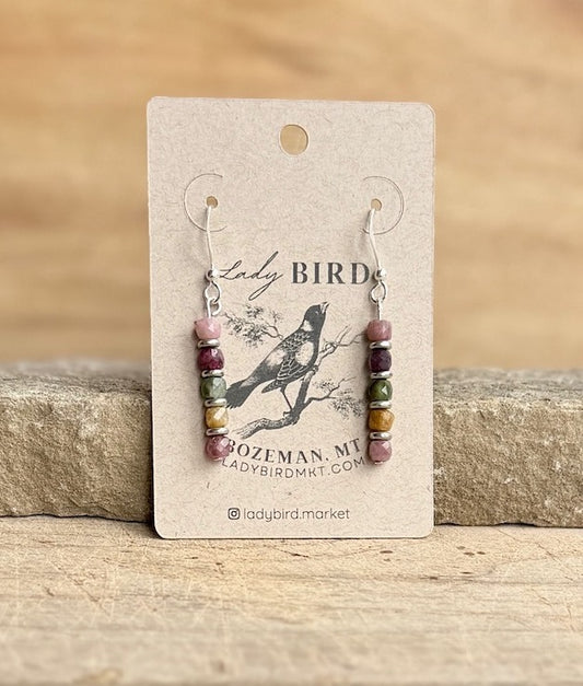 Watermelon Tourmaline Gemstone Dangle Earrings with Gold or Silver Accents