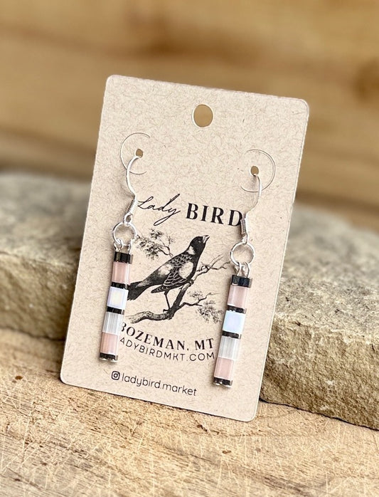 Pale Pink, White & Silver or Gold Tila Bead Earrings