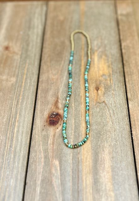 African Turquoise & Gold or Silver Stretchy Boho Gemstone Necklace