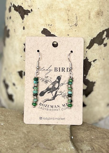 African Turquoise & Silver or Gold Gemstone Dangle Earrings