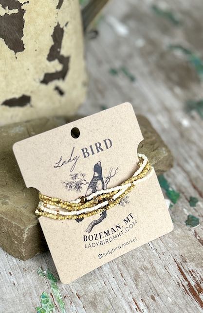 Speckled & Creamy White Gold or Silver Sprinkled Beaded Boho Wrap Bracelet