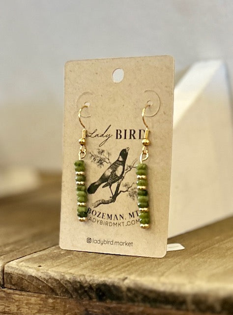 Olivine Green Jasper & Silver or Gold Gemstone Dangle Earrings