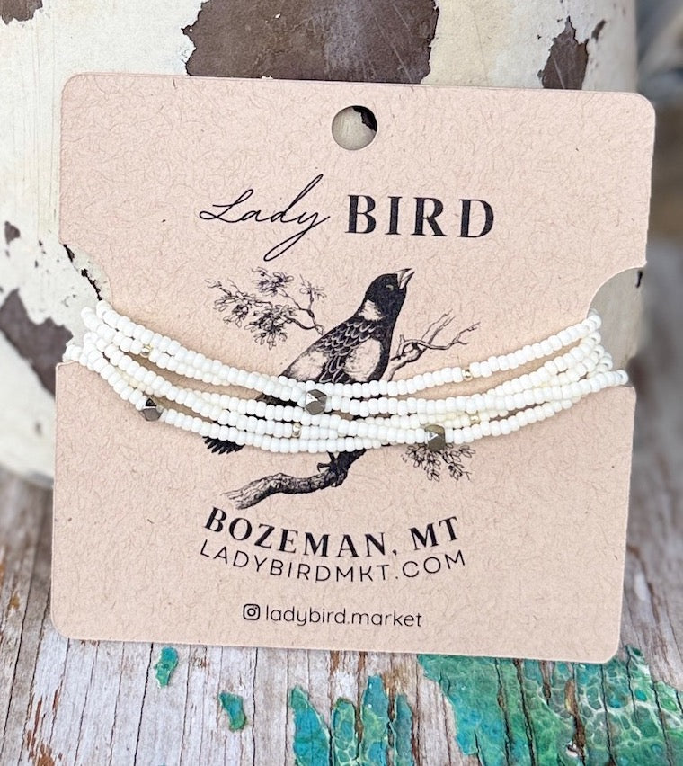 Creamy White Seed Bead Wrap Bracelet Stack or Necklace with Rustic Gold or Silver