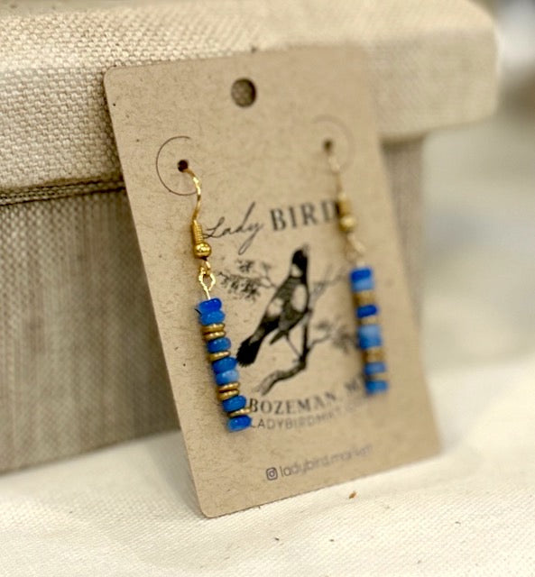 Blue Adventurine & Silver or Gold Gemstone Dangle Earrings