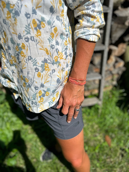 Coral Pink Silver-Sprinkle Beaded 5-Wrap Boho Bracelet