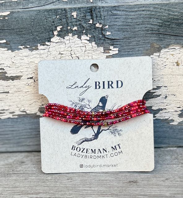 Mixed Reds Stretchy Seed Bead Boho Wrap Bracelet