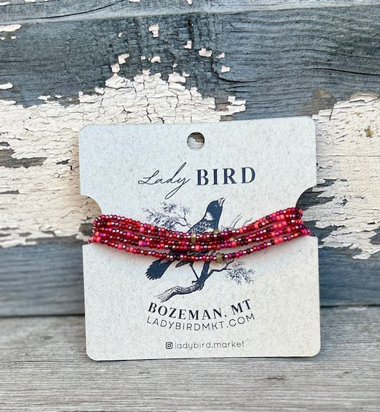 Mixed Reds Stretchy Seed Bead Boho Wrap Bracelet