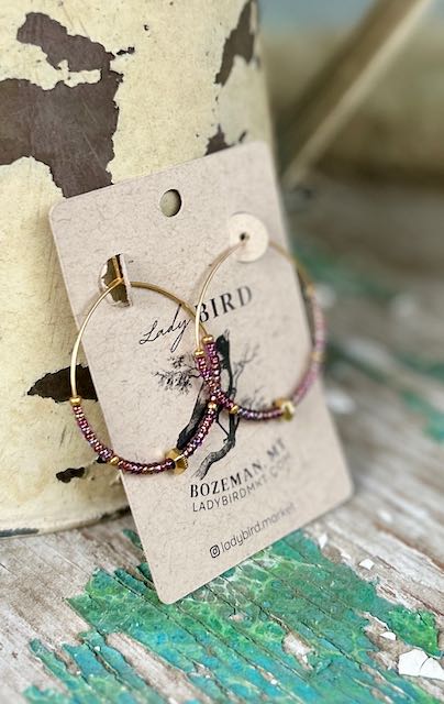 Shimmery Pinks & Gold or Silver Beaded Hoop Earrings