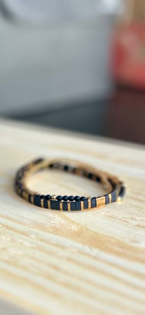 Essential Black & Gold or Silver Tila Bead Stacked Bracelet Set