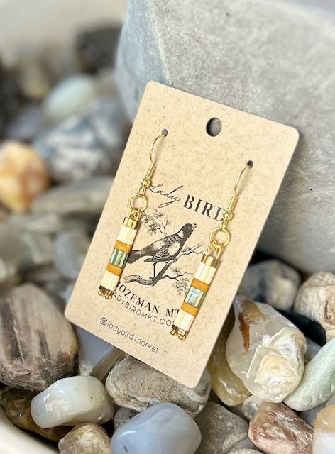 White, Yellow & Turquoise in Silver or Gold Tila Bead Dangle Earrings