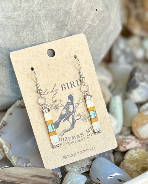 White, Yellow & Turquoise in Silver or Gold Tila Bead Dangle Earrings