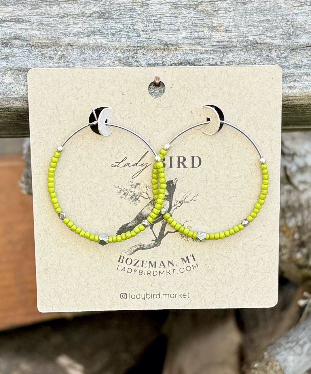 Wasabi Green & Silver or Gold Boho Style Seed Bead Hoop Earrings