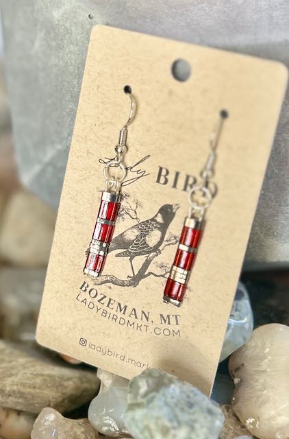 Holiday Shiny Bright Red & Gold or Silver Tila Bead Dangle Earrings