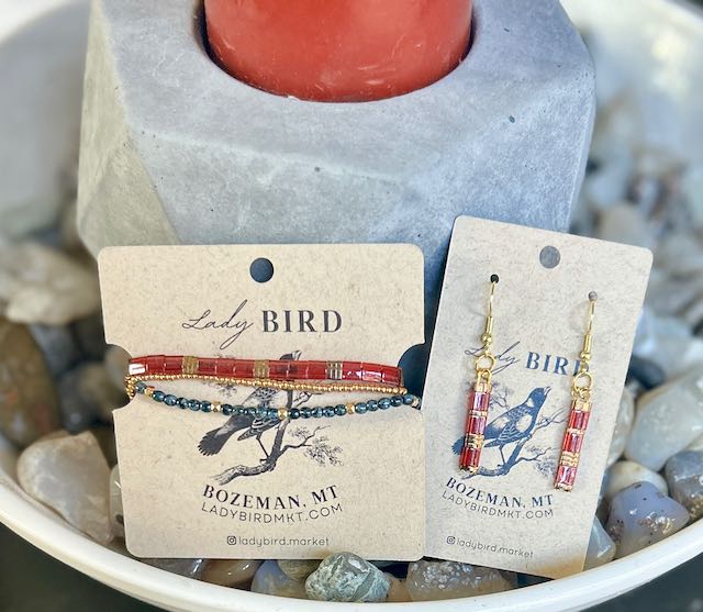 Holiday Shiny Bright Red & Black Tila Bead Stacked Bracelet Set