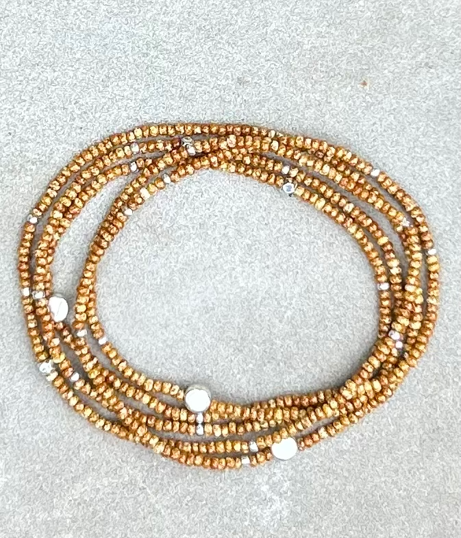 Speckled Khaki Seed Bead Wrap Bracelet Stack or Necklace with Gold or Silver Sprinkles