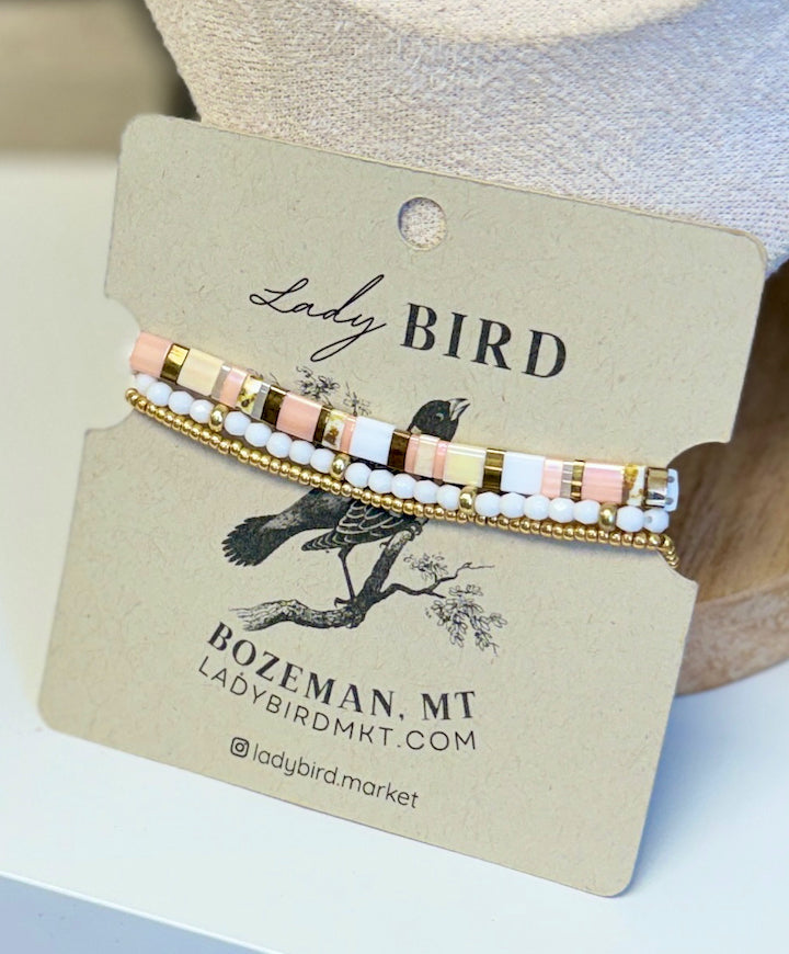 Soft Rose Gold or Silver Stretchy Tila Bead Bracelet Stack