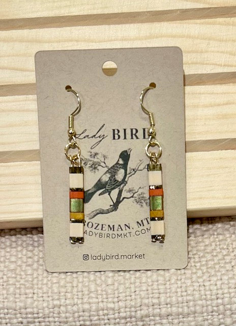 Harvest Patterned Beaded Tile Dangle Earrings Take 2