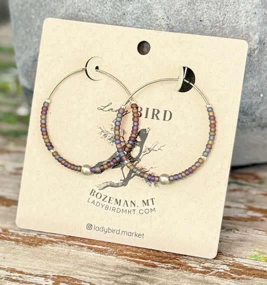 Rainbow Berry & Silver or Gold Boho Style Seed Bead Hoop Earrings