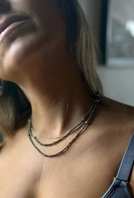 High Desert Greens Silver or Gold Beaded Wrap Bracelet or Necklace