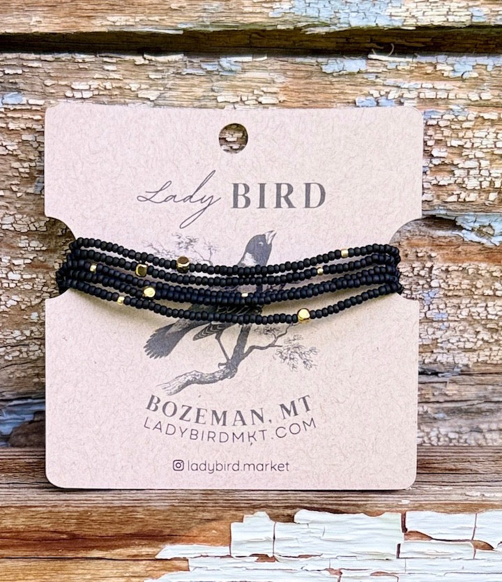 Classic Black & Silver or Gold Sprikled Seed Bead Wrap Bracelet/Necklace