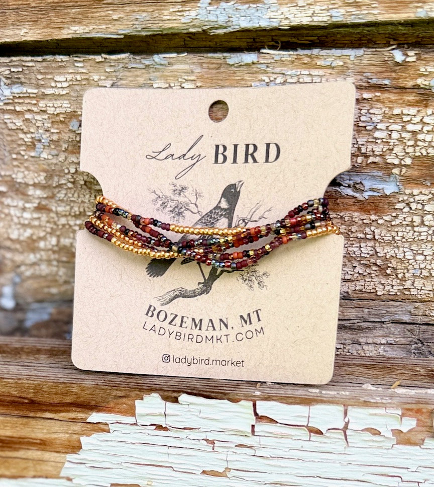 Autumn Ember Gold or Silver Striped Beaded 5-Wrap Bracelet/Necklace