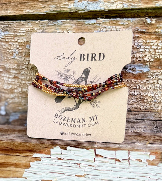 Autumn Ember Gold or Silver Striped Beaded 5-Wrap Bracelet/Necklace