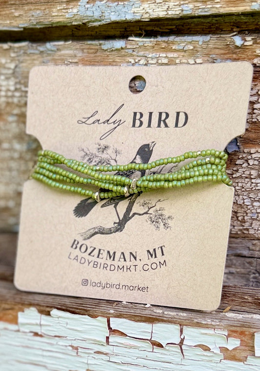 Melon Mist Pale Green & Rainbow Beaded 5-Wrap Bracelet/Necklace
