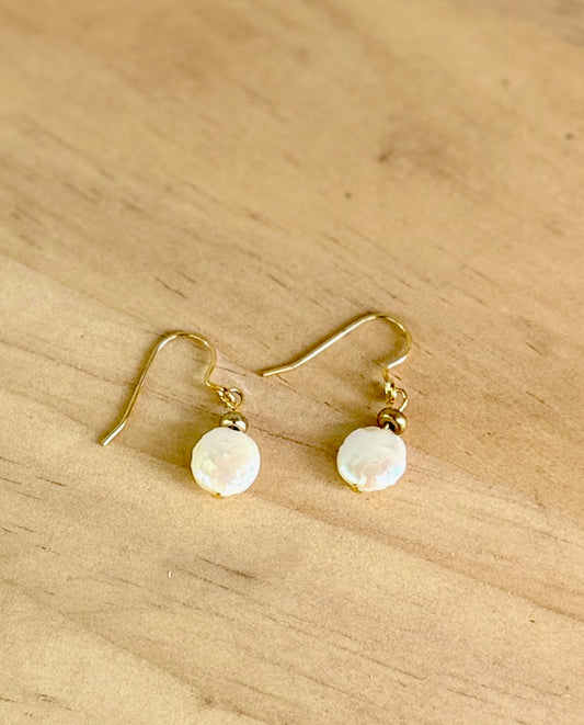 Freshwater Pearl Coin Baroque Pearl Dangle Earrings – Gold or Silver
