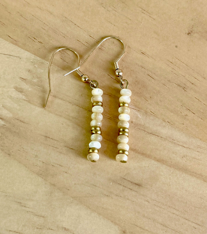 Mother of Pearl Bead Dangle Earrings with Gold or Silver Accents