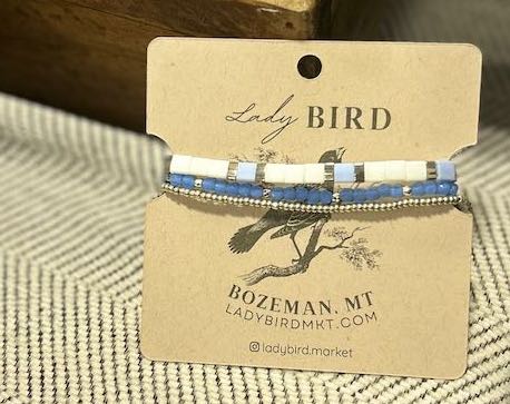 Bright White & Periwinkle Tila Bead Stacked Bracelet Set