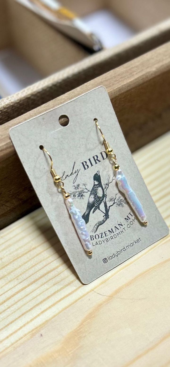 Freshwater Pearl Bar & Silver or Gold Dangle Earrings