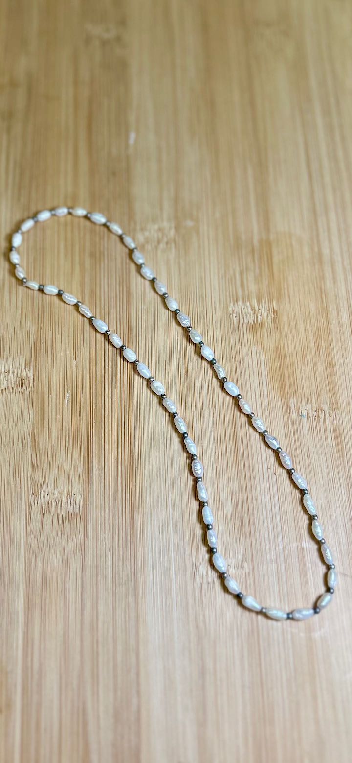 Classic Freshwater Rice Pearl Silver or Gold Necklace